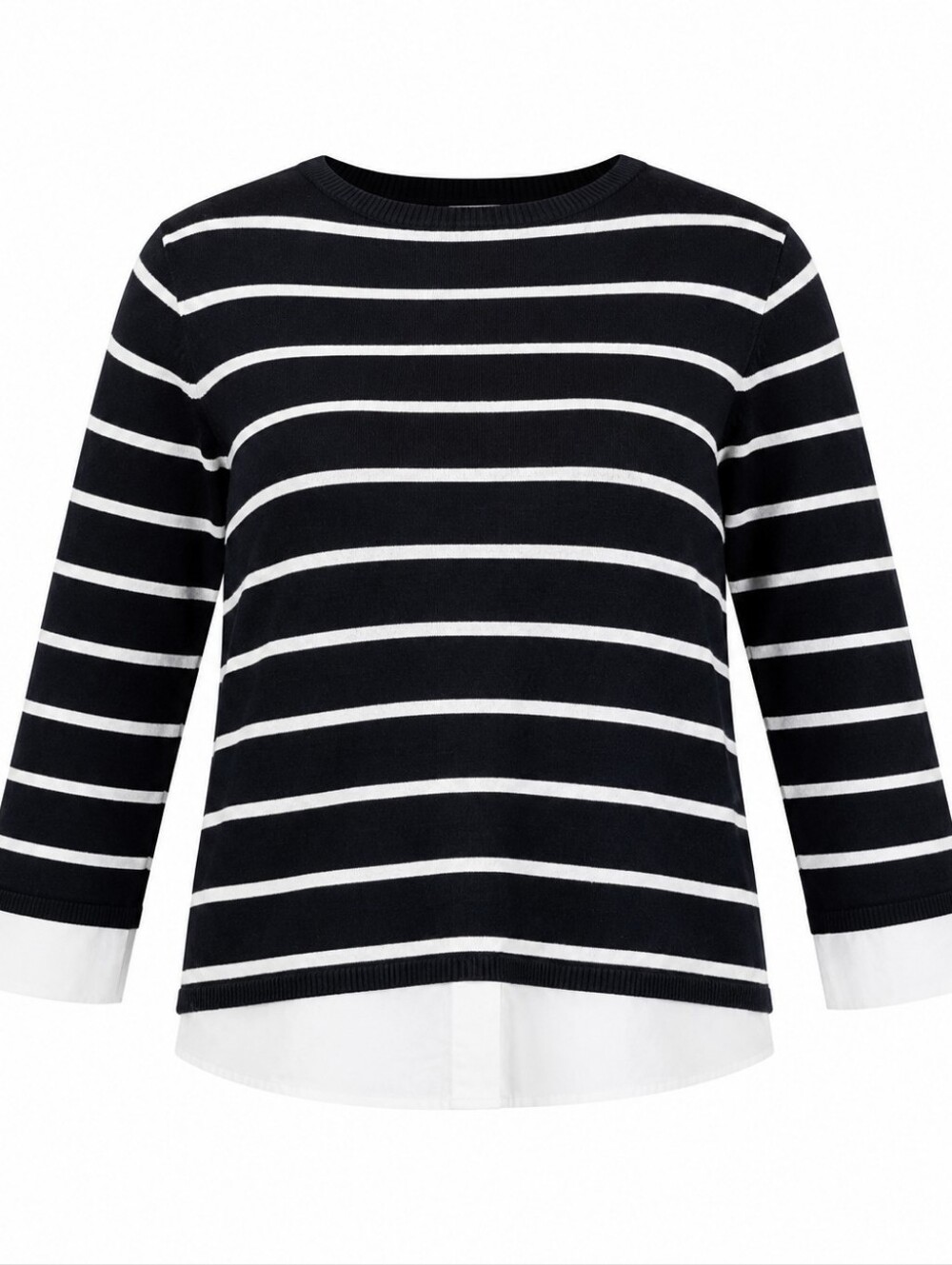 Chico's Black White Striped Knit Layered 3/4 Sleeve Women Office Blouse L/XL